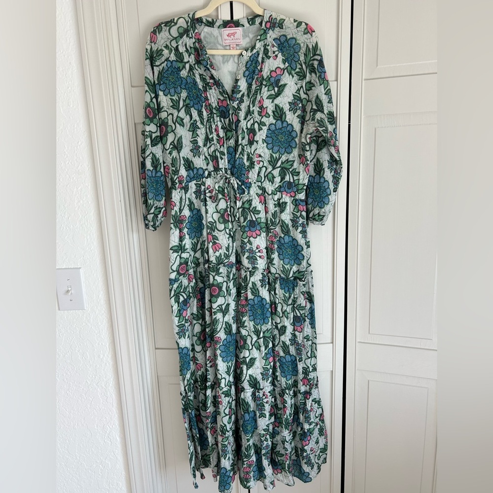 Banjanan Blue and Green Floral Long Sleeve Dress